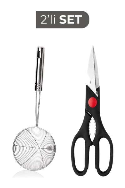 ZUZU MADE Çok Amaçlı Siyah Mutfak Makası Ve Paslanmaz Çelik Kızartma Yağ Kevg...