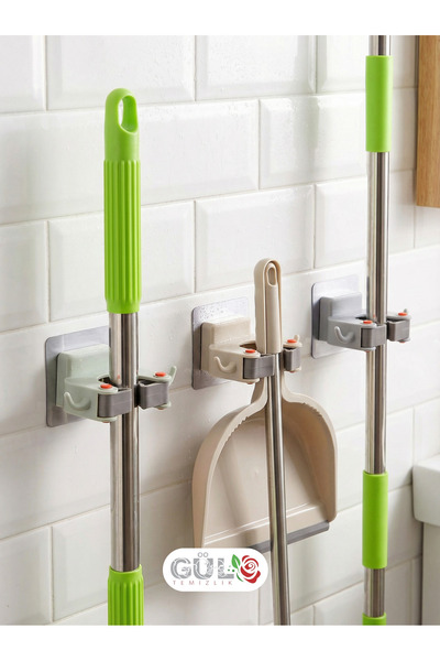 GÜL TEMİZLİK Paspas, Süpürge, Fırça ve Mop Askısı – Sap Tutucu Duvar Askılığı (Mutfak & Banyo İçin Uygun)