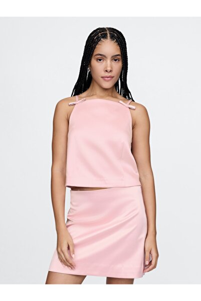 GAP Kadın Pembe Kare Yaka Saten Bluz