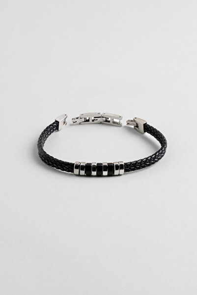 So CHIC... Çift Örgülü Vegan Deri Çelik Erkek Bileklik