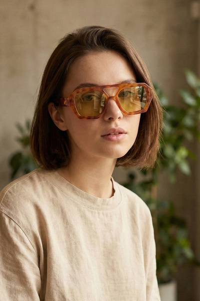 Kapin Viona Kemik Leopar Güneş Gözlüğü - Yeşil Cam