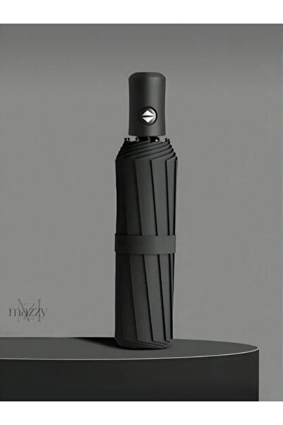 Mazzy Tam Otomatik Rüzgara Dayanıklı Fiber Telli Siyah Şemsiye