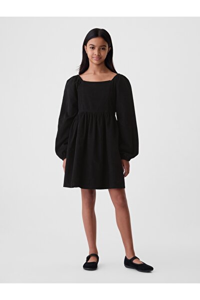 GAP Kız Çocuk Siyah Balon Kol Kadife Elbise