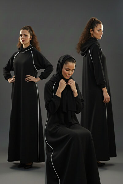 diasmoda Kadın Şerit Detaylı Kapüşonlu Tesettür Elbise