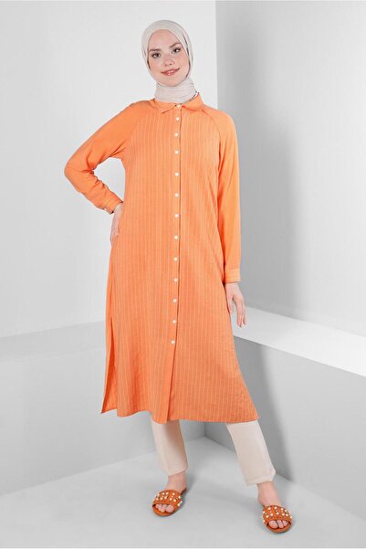 Alvina مخطط الجانب الشق زر تونك 43603