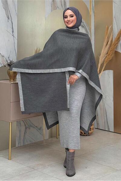 TRENDTESETTÜR KADIN GRİ (FÜME) ÇİFT TARAFLI TRİKO PANÇO T 69181