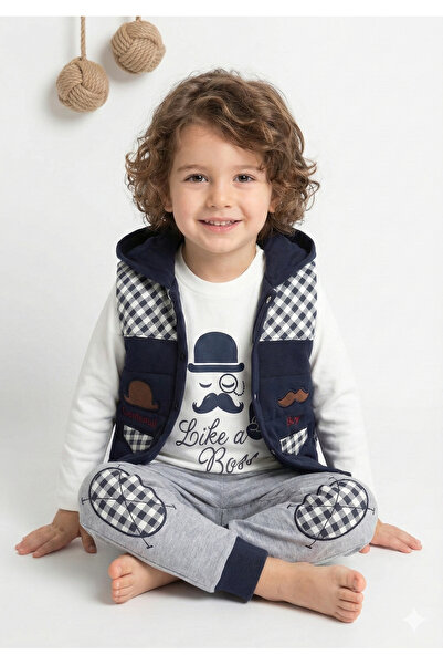 Mini Baray طقم قطن مكون من 3 قطع مع شارب وسترة قابلة للنفخ للأولاد (الأعمار 2-3-4) - خيار ملون