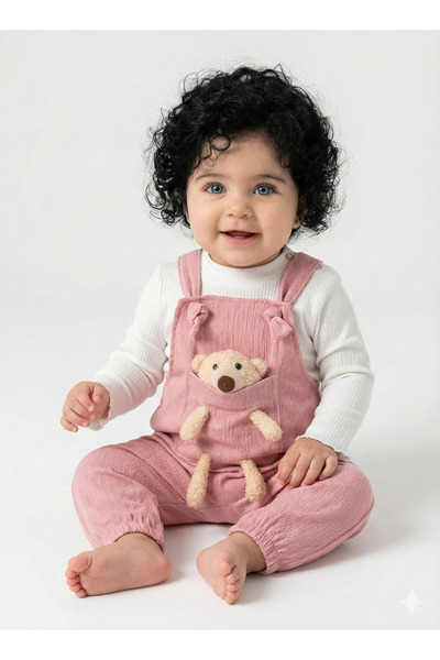 Mini Baray Yumuşak Kadife Oyuncaklı Bahçıvan Tulumu - Kız Bebek %100 Pamuk (9...