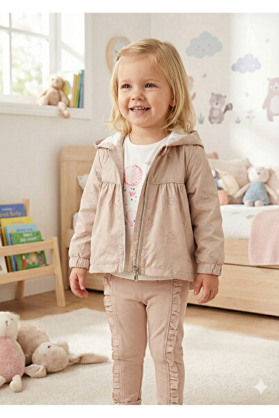Mini Baray 3'lü Gül Nakışlı Kız Bebek Takımı Su Geçirmez Yağmurluk & Pamuklu ...
