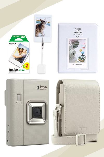 Fujifilm Instax Mini Liplay Plus Sand Beige Fotoğraf Makinesi, Çanta, Albüm, Kıskaç ve 20'li Film Hediye Seti