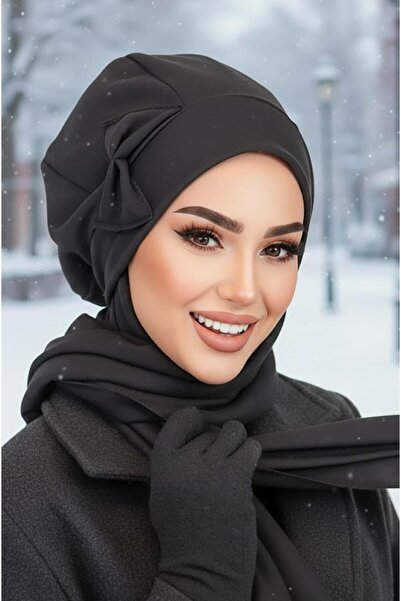 Aişe tesettür Siyah Fiyonklu Tesettür Bere
