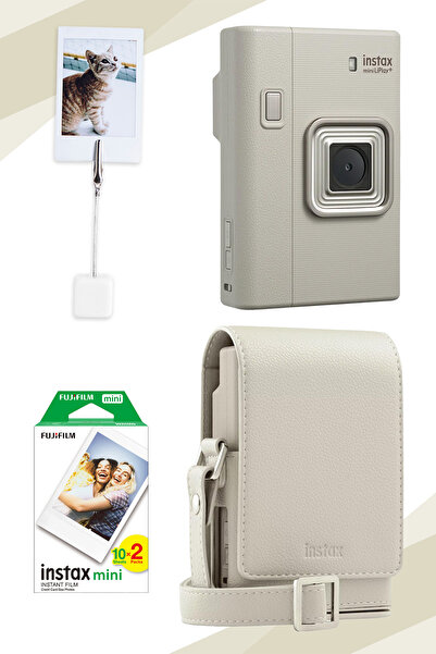 Fujifilm Instax Mini Liplay Plus Sand Beige Fotoğraf Makinesi, 20'li Film Çanta ve Kıskaç Hediye Seti