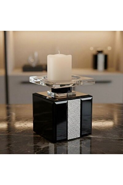 PINALE ART Lüks Cam Dekoratif Mumluk Şamdan 9x9x12 cm