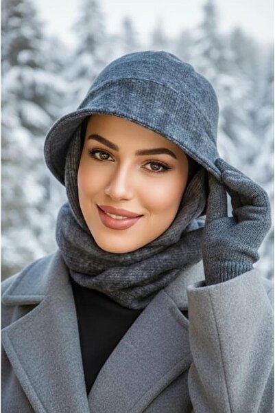 Aişe tesettür Антрацитова шапка с козирка - с ремък, модел 30400