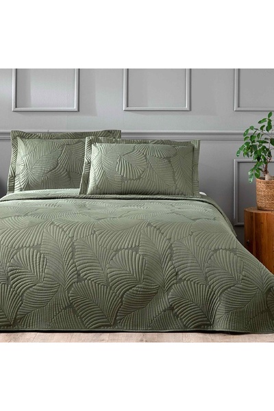 Linens Leaf Dark Green Double Bedspread Set