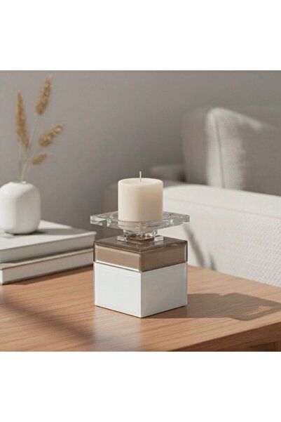 PINALE ART Lüks Cam Dekoratif Sevgililer Günü Hediyesi Mumluk Şamdan 9x9x12 cm