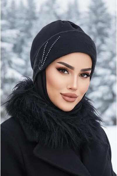 Aişe tesettür Siyah Taşlı Maskeli Bere