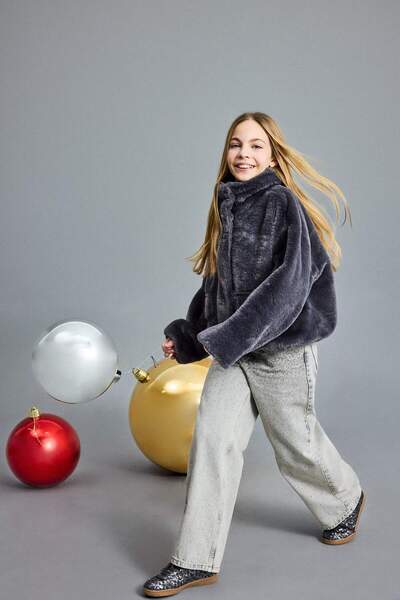 DeFacto Pantaloni de blugi cu picioare drepte cu tematică de Anul Nou pentru ...