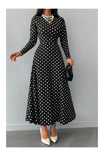 Esinty Rochie de mireasă de absolvire cu buline, țesătură creponată, cu mânec...