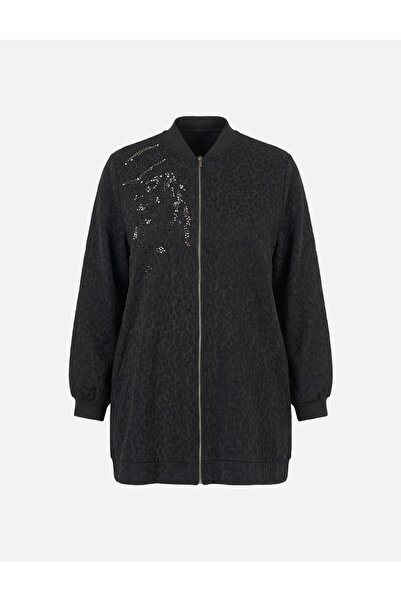 Kayra Leopard Pattern Embroidered Jacket Black