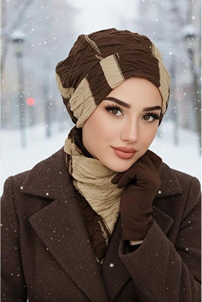 Aişe tesettür Kahve Bej Kapitone Tesettür Bere Ve Etol Takım