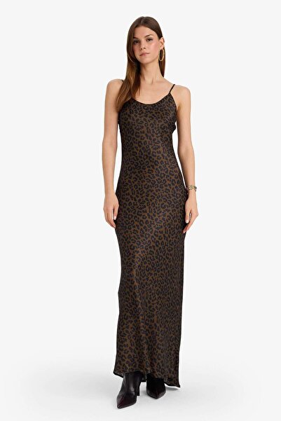 DeFacto Slim Fit Leopard Patterned Viscose Maxi Evening Dress E2978Ax24Wn
