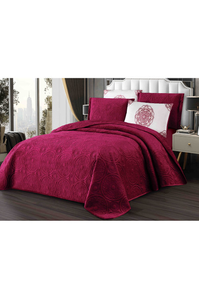 OEM Luxury Velvet Duvet Cover Set 220x240cm + 4 Red Quilted Pillowcases