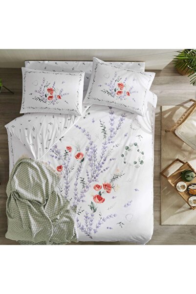 Taç Sunshine Ranforce Çift Kişilik Throwlu Nevresim Seti Yeşil-2'li Fincan Hediye