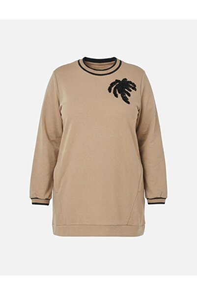 Kayra Contrast Stripe Scuba Sweatshirt Beige