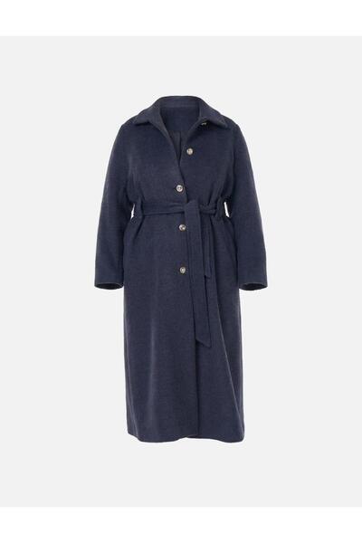 Kayra Felt Coat with Belt Navy Blue