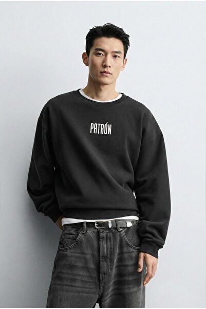ablukaonline Men's Oversized Printed Premium Sweatshirt Black