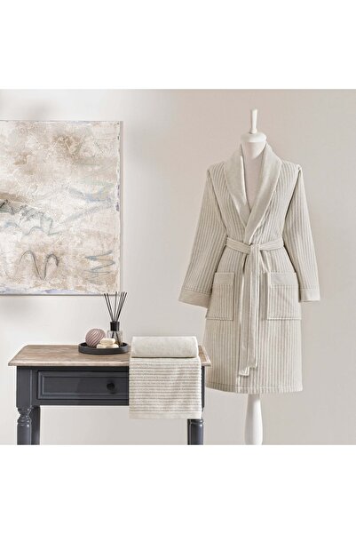 Taç Ritmo Cotton Bathrobe Set Stone m