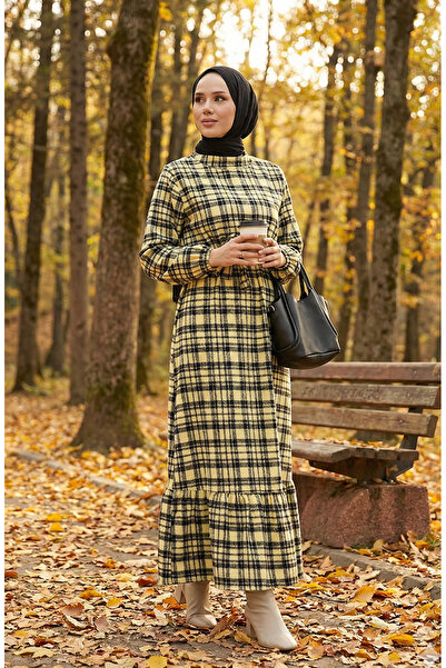 sefamerve فستان حطاب بحزام من القماش 0561-04 أصفر