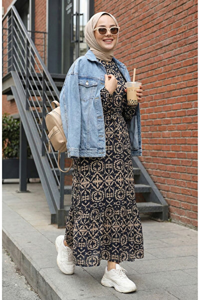 sefamerve Černé viskózové vzorované šaty - 0362-03