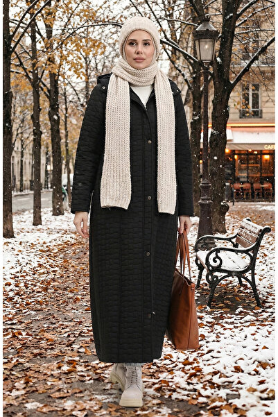 sefamerve Plus Size Hooded Quilted Coat 6134-04 Black