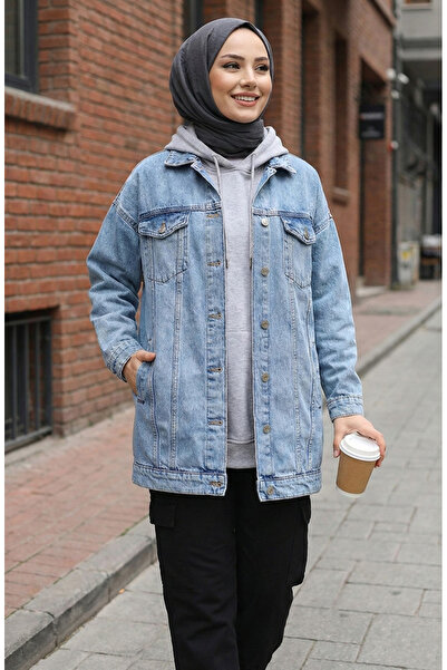 sefamerve Oversize Kot Ceket 2746-02 Açık Mavi