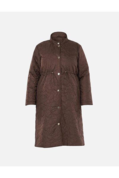 Kayra Waist Gathered Quilted Coat Dark Brown