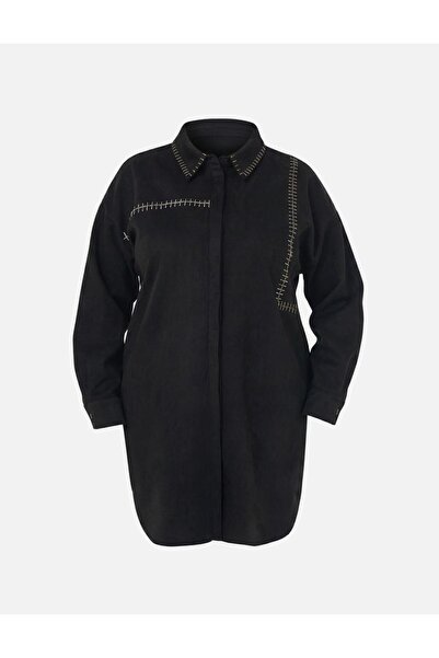 Kayra Knitted Stitched Suede Tunic Black