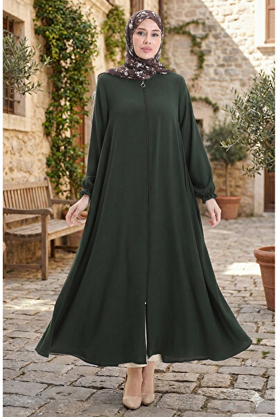 sefamerve Zippered mevlana abaya 4106-02 emerald green