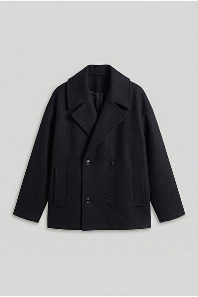 ablukaonline Men's Oversize Double-Breasted Coat Black