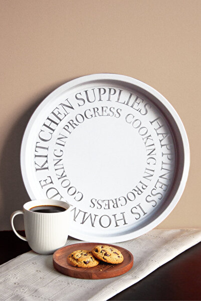 Sarkap Home Dekoratif Metal Tepsi - Beyaz & Silver