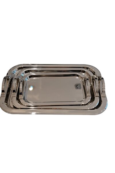 ALMASA Serving trays, set of 3, luxurious silver