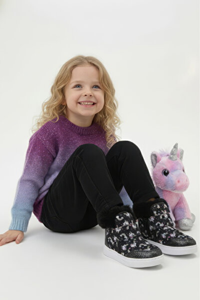 PİNGU Kız Çocuk İçi Kürklü-unıcorn Baskılı Hafif Taban Ortopedik Bot(22-30 NUM.)