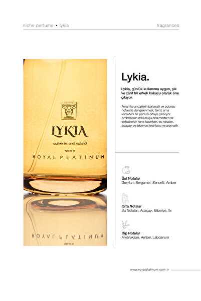 Royal Platinum Lykia Unisex Parfüm EDP 30ml Greyfurt - Su Notaları - Amber Narenciye Seri