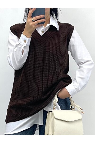 NİSUM MODA NİSUM V YAKA TRİKO YIRTMAÇLI SÜVETER