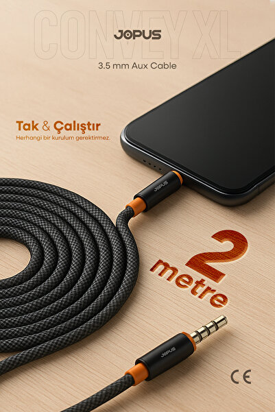 Jopus 3.5mm Aux To 3.5mm Aux Ses Kablosu Stereo Destekli Örgülü 2 Metre