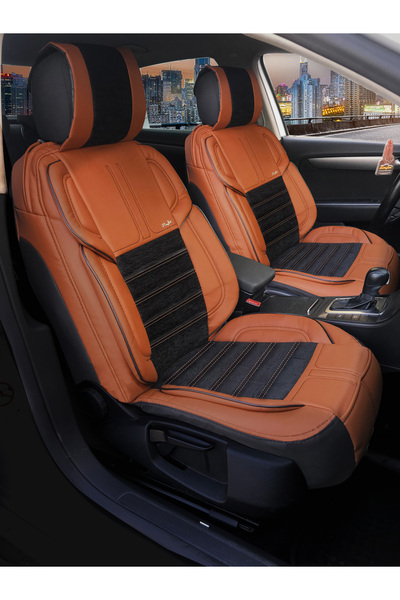 KONFORUM Oto Koltuk Kılıfı Vip Deri Ve Kumaş Set Taba Siyah Renk Vp32