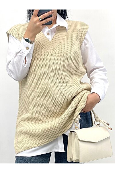 NİSUM MODA NİSUM V YAKA TRİKO YIRTMAÇLI SÜVETER