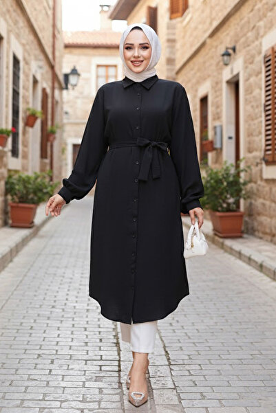 N.S NEVA STYLE Buttoned Black Hijab Tunic 32172S