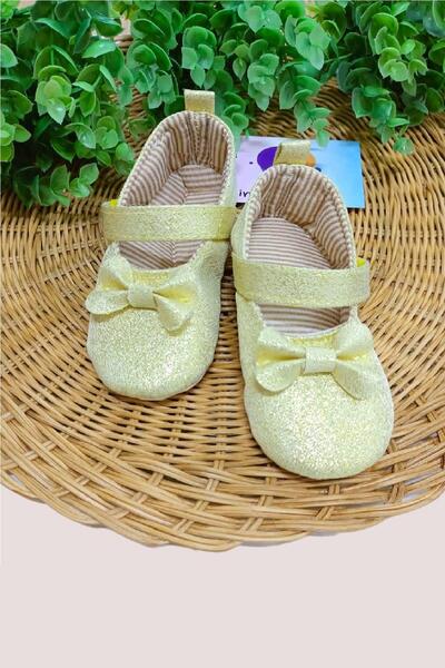 dinamik çocuk Kız Bebek Ayakkabısı Fiyonklu Simli Yumuşak Taban Düz Kaymaz Ma...